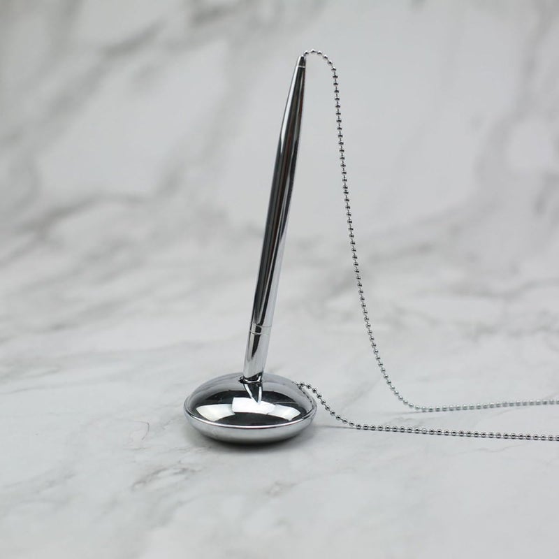 Silver Base Counter Pen with Chain for Hotel Front Desk Bank Office Guest Book Signing - Image 5