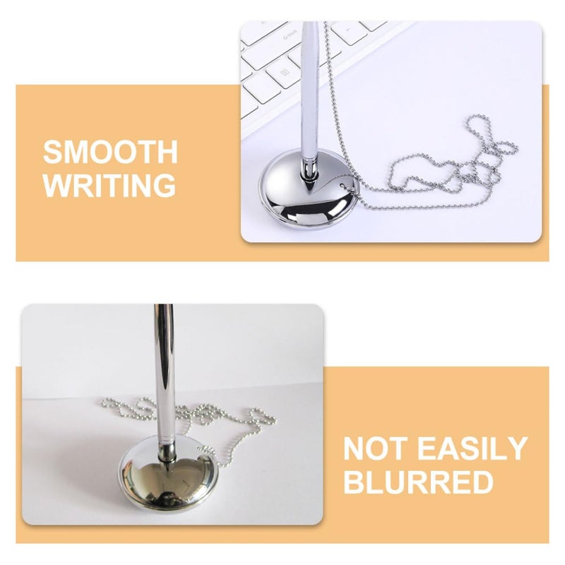 Silver Base Counter Pen with Chain for Hotel Front Desk Bank Office Guest Book Signing - Image 4
