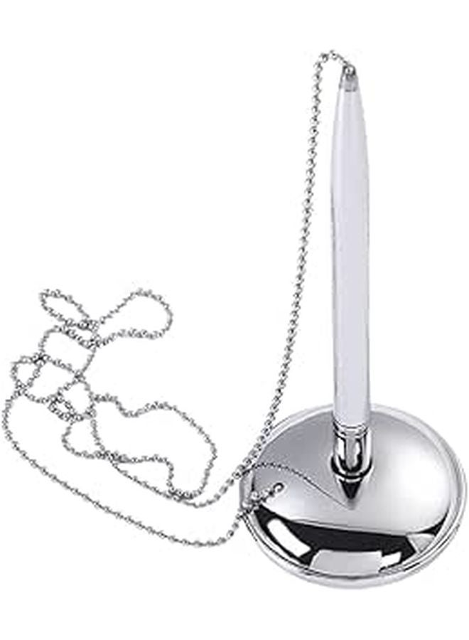 Silver Base Counter Pen with Chain for Hotel Front Desk Bank Office Guest Book Signing - Image 1