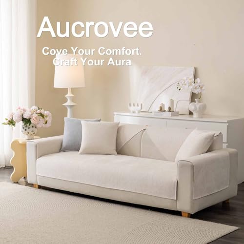 Aucrovee Soft Plush Couch Cover Washable, Non Slip Pluffy Sectional Sofa Covers for 3 Cushion Couch Sofa L Sharped Sofa Slipcover, Furniture Protector for Pets (1 PCS 36"x36" White) - Image 3