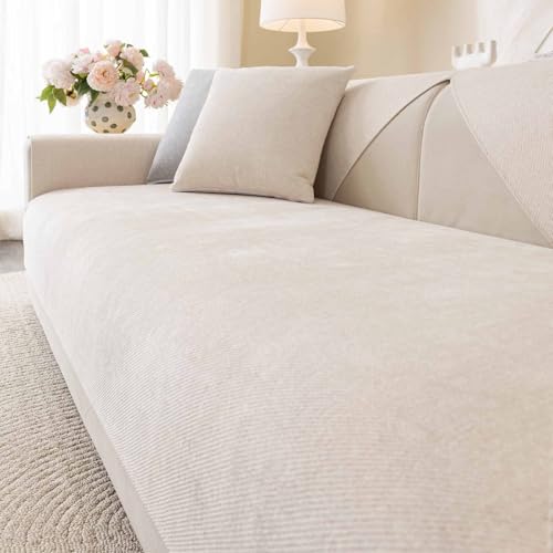 Aucrovee Soft Plush Couch Cover Washable, Non Slip Pluffy Sectional Sofa Covers for 3 Cushion Couch Sofa L Sharped Sofa Slipcover, Furniture Protector for Pets (1 PCS 36"x36" White) - Image 1