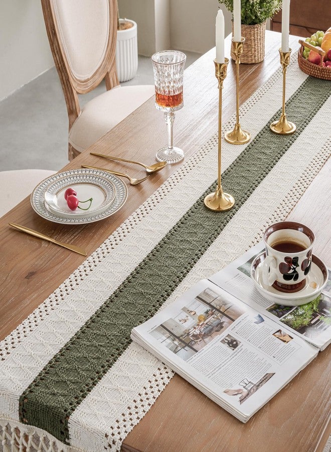 duduta Sage Green Boho Macrame Table Runner 12 x 72 inch, Farmhouse Dresser Cabinet Runner Table Covers Decor with Tassels - Image 5