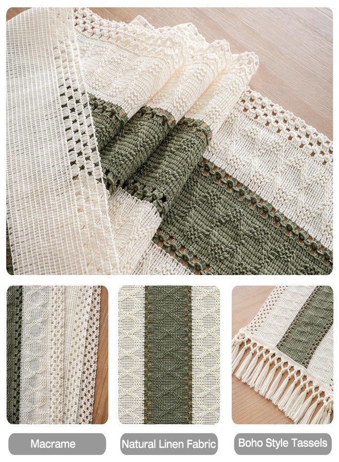 duduta Sage Green Boho Macrame Table Runner 12 x 72 inch, Farmhouse Dresser Cabinet Runner Table Covers Decor with Tassels - Image 3