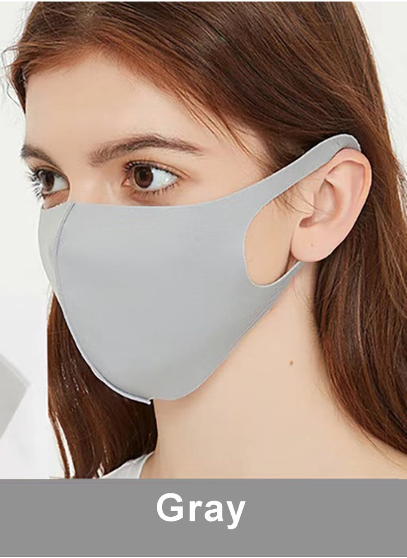 Generic 10 Pieces Reusable, Summer Ice Silk Mask, Breathable Cloth Cotton Mask Set, Fabric Mask Dustproof (Black + Gray + Pink + Blue + White)  - Image 4