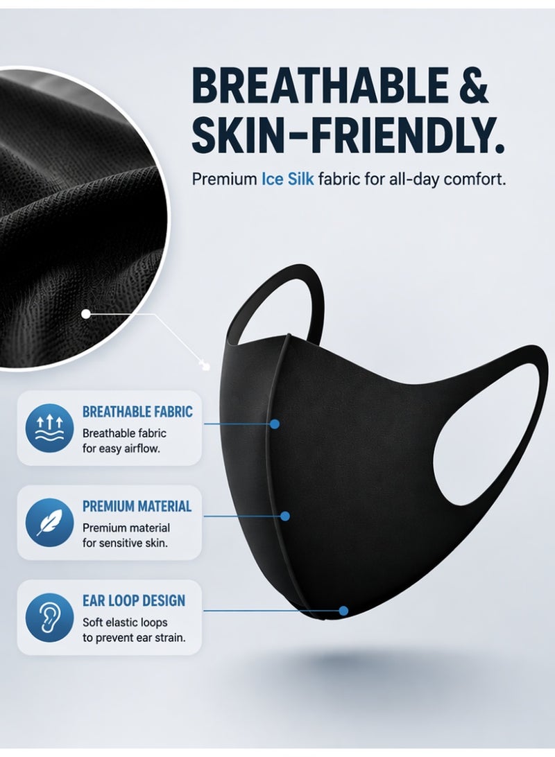 Arabest 10 Pieces Reusable, Summer Ice Silk Mask, Breathable Cloth Cotton Mask Set, Fabric Mask Dustproof (Black + Gray + Pink + Blue + White) - Image 2