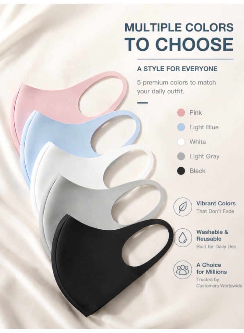 Arabest 10 Pieces Reusable, Summer Ice Silk Mask, Breathable Cloth Cotton Mask Set, Fabric Mask Dustproof (Black + Gray + Pink + Blue + White) - Image 5