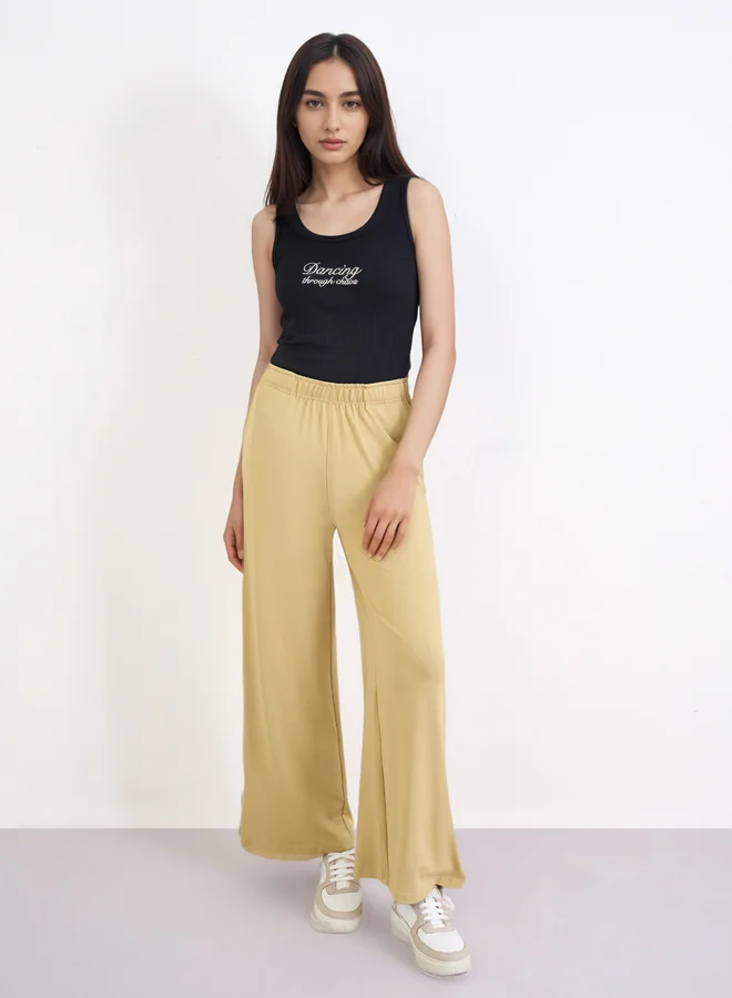 Styli Styli Beige Wide Leg Joggers with Taping Detail