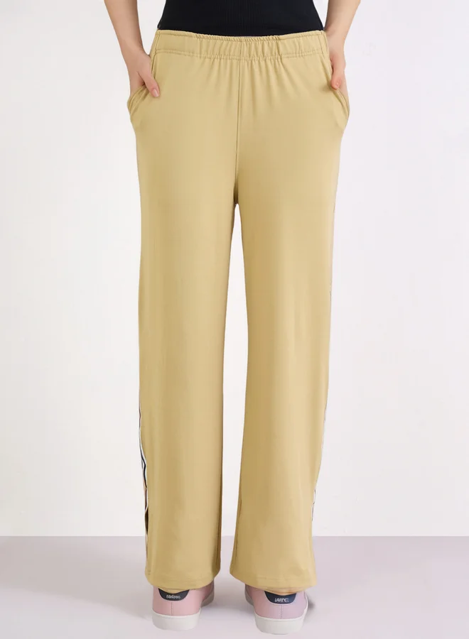 Styli Styli Beige Wide Leg Joggers with Taping Detail