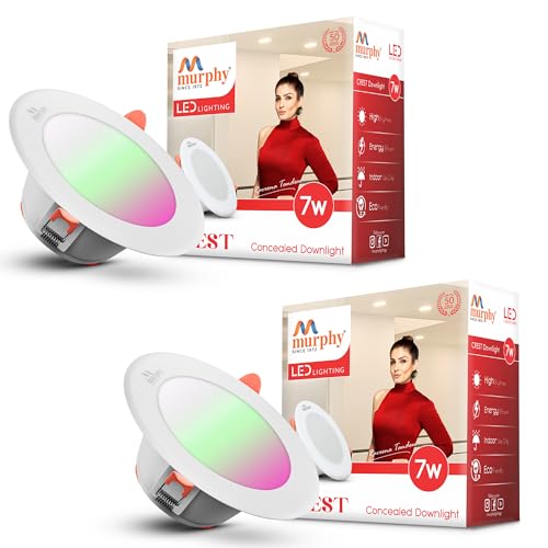 Murphy Crest Premium 7W 3-in-1 LED Concealed Down Light | Cool White, Green & Pink | Switch Controlled Color Changing | Modern False Ceiling Lighting | 2-Year Warranty | Pack of 2 - Image 1