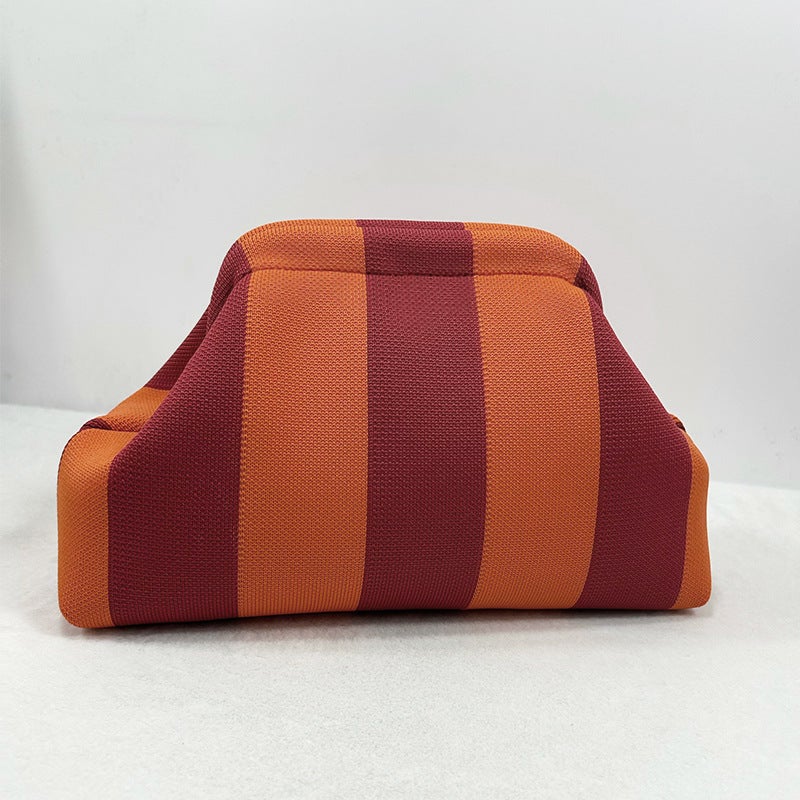 2025 New Knitted Handbag Striped Cloud Large Capacity Daily All-Match Contrast Color Woven Bag - Image 1