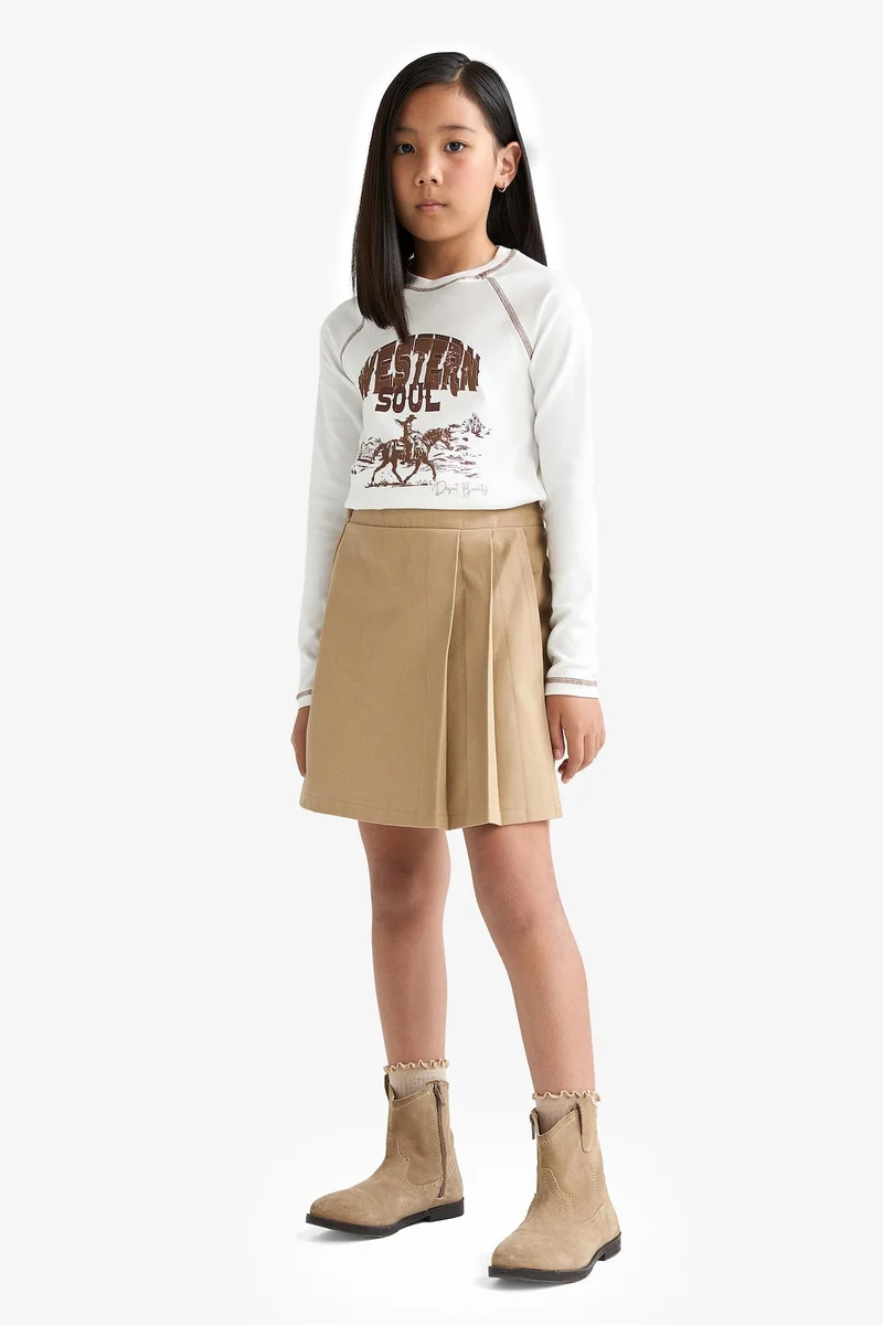 Defacto Girl Gabardine Elastic Waist Pleated Skirt