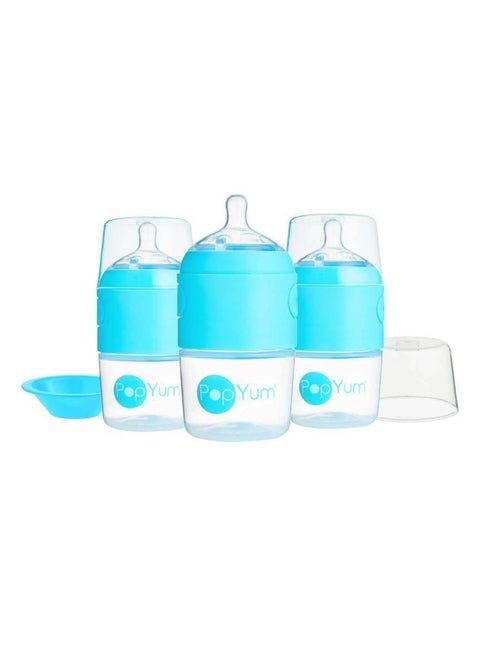 رضاعة اطفال مضادة للمغص بسعة 150مل ، مجموعة من 3 رضاعات (معPopYum Blue Anti-Colic Formula Making/Mixing/Dispenser Baby Feeding B حلمة رقم 1) -لون أزرق ولادي