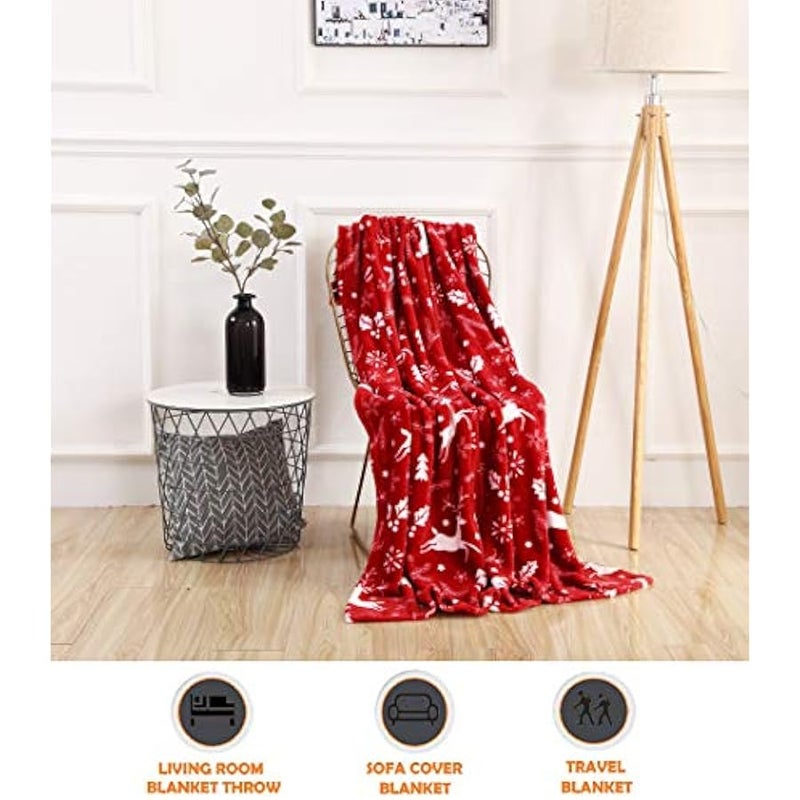 Loquat Luxury Velvet Super Soft  Prints Fleece Blanket-Holiday Theme Home Décor Fuzzy Warm and Cozy Throws for Winter Bedding, Couch and Gift, 50 x 60 inch, Burgundy Reindeer - Image 3