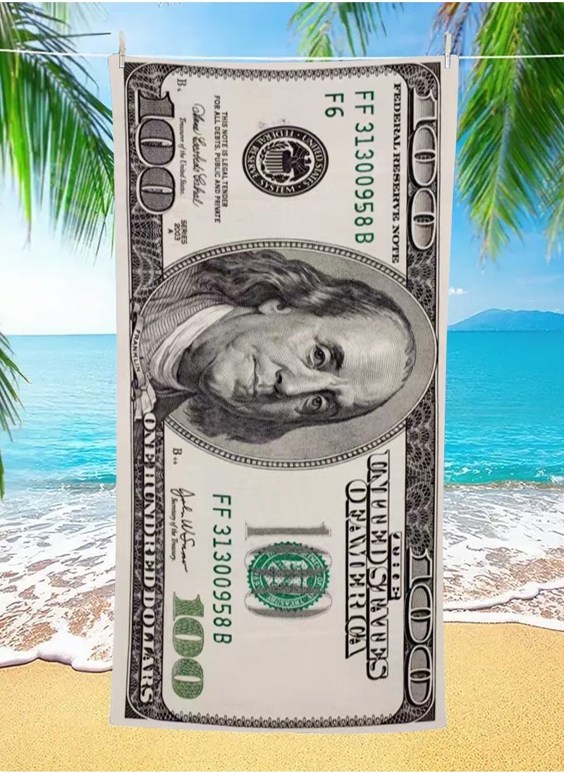 Y&D - Oversized Beach Towel Microfiber Beach Towel Customized Digital Printing Enlarged Towel Bath Towel Extra Large 100% Cotton Summer Pool Highly Absorbent and Soft Towel US Dollar Pattern Thickened Cotton Bath Towel - Image 1