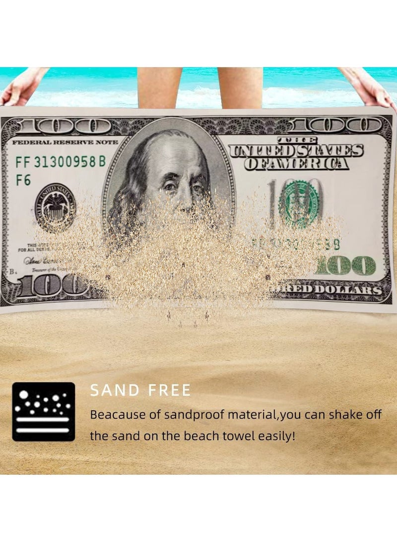 Y&D - Oversized Beach Towel Microfiber Beach Towel Customized Digital Printing Enlarged Towel Bath Towel Extra Large 100% Cotton Summer Pool Highly Absorbent and Soft Towel US Dollar Pattern Thickened Cotton Bath Towel - Image 1