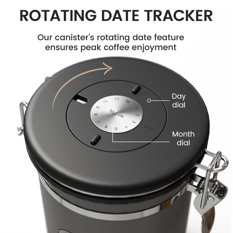 Veken Large Coffee Canister with Window, Kitchen Food Storage Airtight Stainless Steel Container for 2.2lbs Coffee Beans, Grounds, Rice,Tea, Flour, Cereal, Sugar Jars,Date Tracker and Scoop 39oz,Black - Image 5