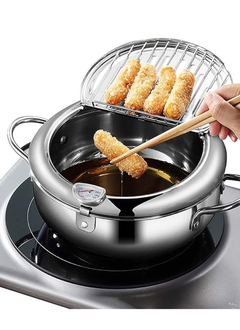 eBasket Deep Fryer Pot, Mini Stainless Steel Deep Fryer Pot with Thermometer, Lid and Oil Drain Rack for French Fries, Chicken Wings, Shrimp and All Fries (24cm/9.4in)  - Image 2