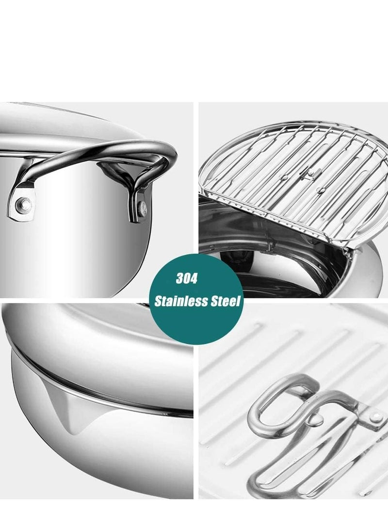 eBasket Deep Fryer Pot, Mini Stainless Steel Deep Fryer Pot with Thermometer, Lid and Oil Drain Rack for French Fries, Chicken Wings, Shrimp and All Fries (24cm/9.4in)  - Image 3