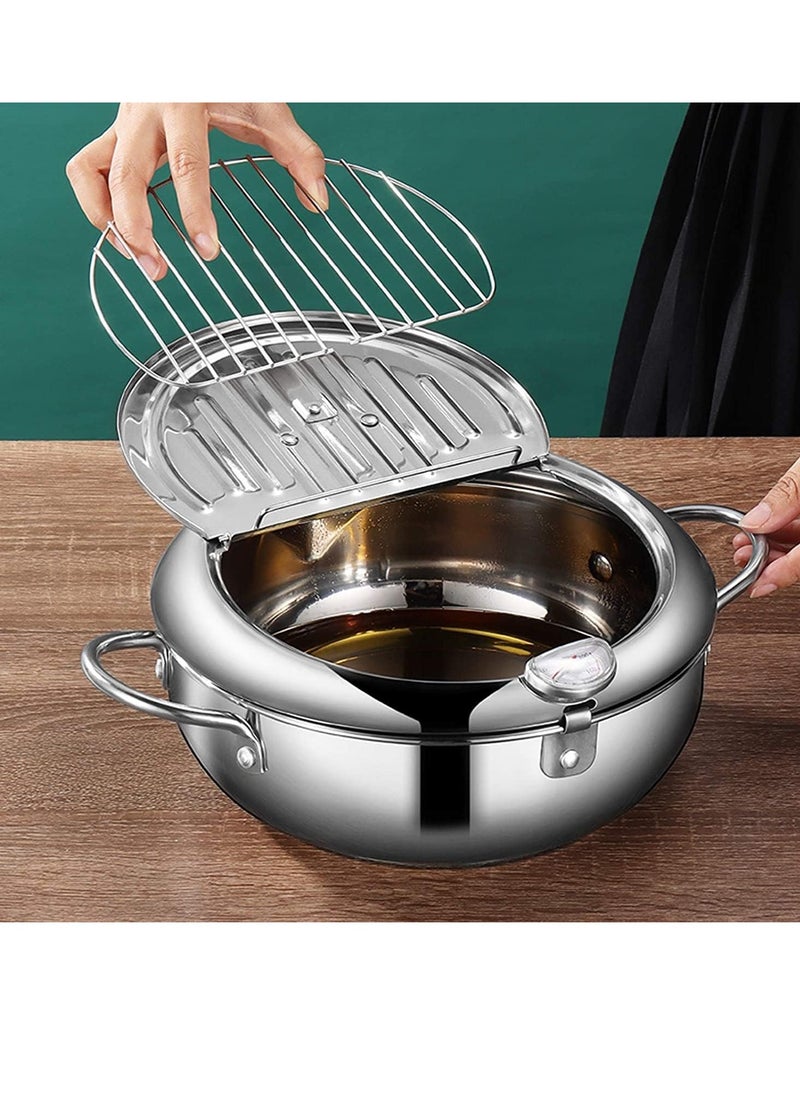 eBasket Deep Fryer Pot, Mini Stainless Steel Deep Fryer Pot with Thermometer, Lid and Oil Drain Rack for French Fries, Chicken Wings, Shrimp and All Fries (24cm/9.4in)  - Image 5