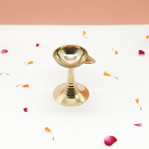DOKCHAN Handcrafted Pure Brass Akhand Diya for for Puja, Pooja Room, Home,Temple Brass Table Diya (8.5cm, 2) - Image 1