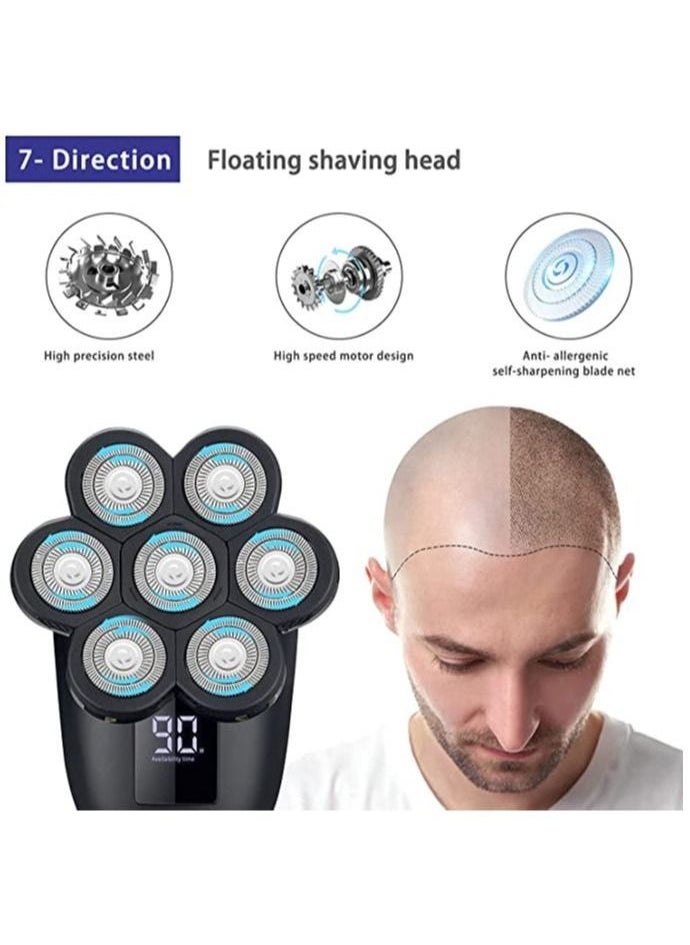 Electric Shaver for Men 5 in 1, Bald Head Shaver Waterproof, Upgraded Head Shaver 7 Floating Heads, Multifunctional Head Razors for with Nose Ear Trimmer, LED Display, 90 Mins Run time for Traval