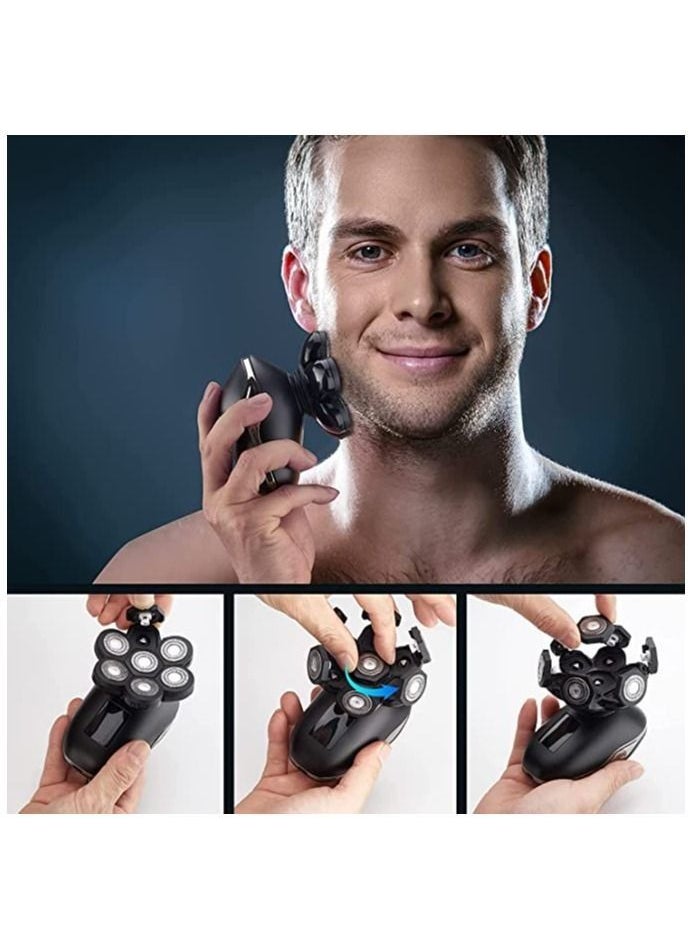 Electric Shaver for Men 5 in 1, Bald Head Shaver Waterproof, Upgraded Head Shaver 7 Floating Heads, Multifunctional Head Razors for with Nose Ear Trimmer, LED Display, 90 Mins Run time for Traval