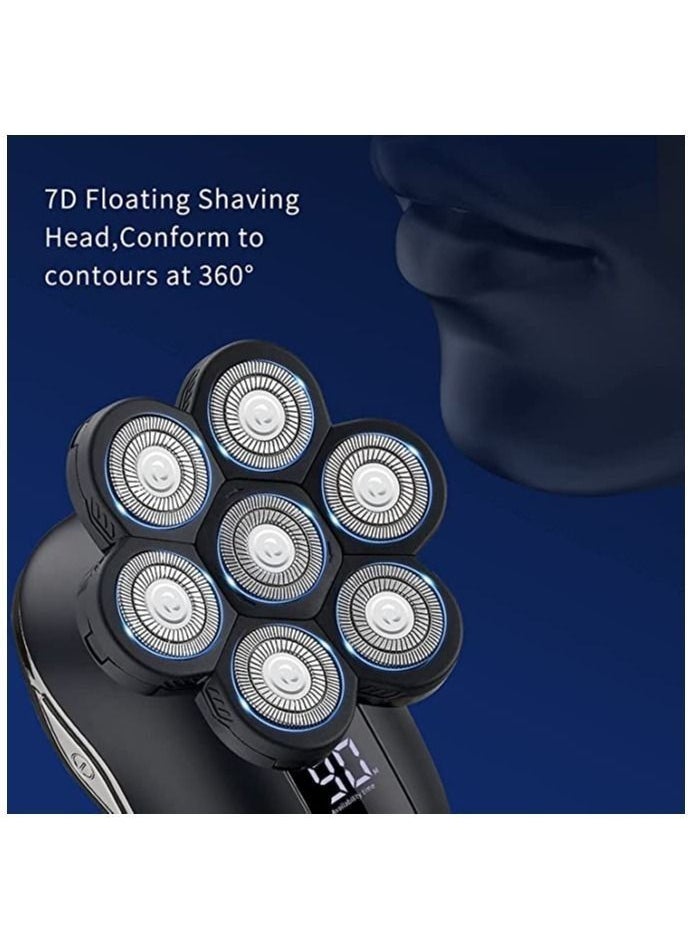 Electric Shaver for Men 5 in 1, Bald Head Shaver Waterproof, Upgraded Head Shaver 7 Floating Heads, Multifunctional Head Razors for with Nose Ear Trimmer, LED Display, 90 Mins Run time for Traval