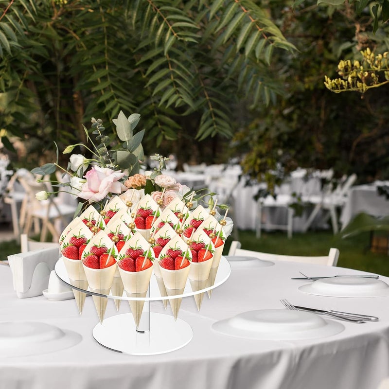 Queekay حامل مخروط الآيس كريم الأكريلي الشفاف من كويكي 16 فتحة مع 100 مخروط خشبي قابل للتصرف و100 عود كوكتيل لزينة حفلات عيد ميلاد الأطفال، حفلات الزفاف، والمناسبات المجهزة في المطاعم - Image 5