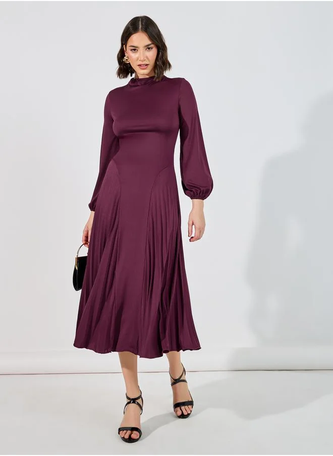 Styli Funnel Neck Long Sleeves Midi Dress