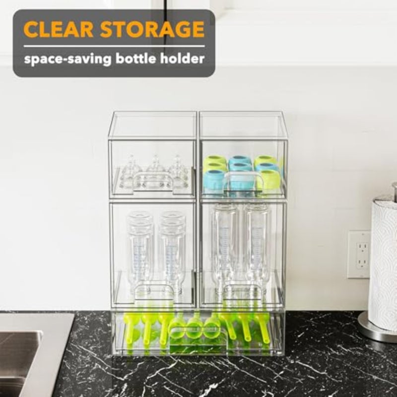 Baby Bottle Organizer, Acrylic Stackable Clear Storage Drawers for Nursery, Countertop, Vanity, Bathroom, Cabinet and Pantry - 5 Pack 2 Small, 2 Medium, 1 Large,Space-Saving Storage Container - Image 5