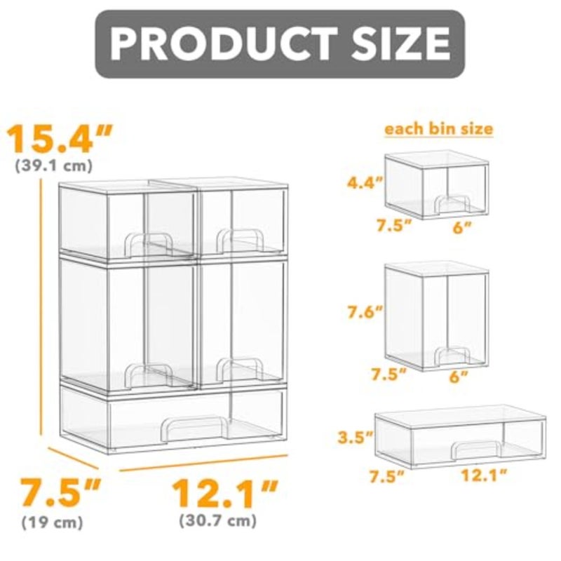Baby Bottle Organizer, Acrylic Stackable Clear Storage Drawers for Nursery, Countertop, Vanity, Bathroom, Cabinet and Pantry - 5 Pack 2 Small, 2 Medium, 1 Large,Space-Saving Storage Container - Image 2