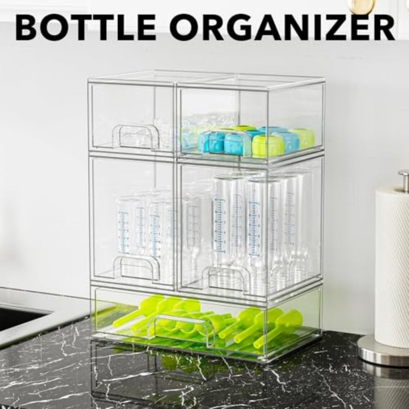 Baby Bottle Organizer, Acrylic Stackable Clear Storage Drawers for Nursery, Countertop, Vanity, Bathroom, Cabinet and Pantry - 5 Pack 2 Small, 2 Medium, 1 Large,Space-Saving Storage Container - Image 3