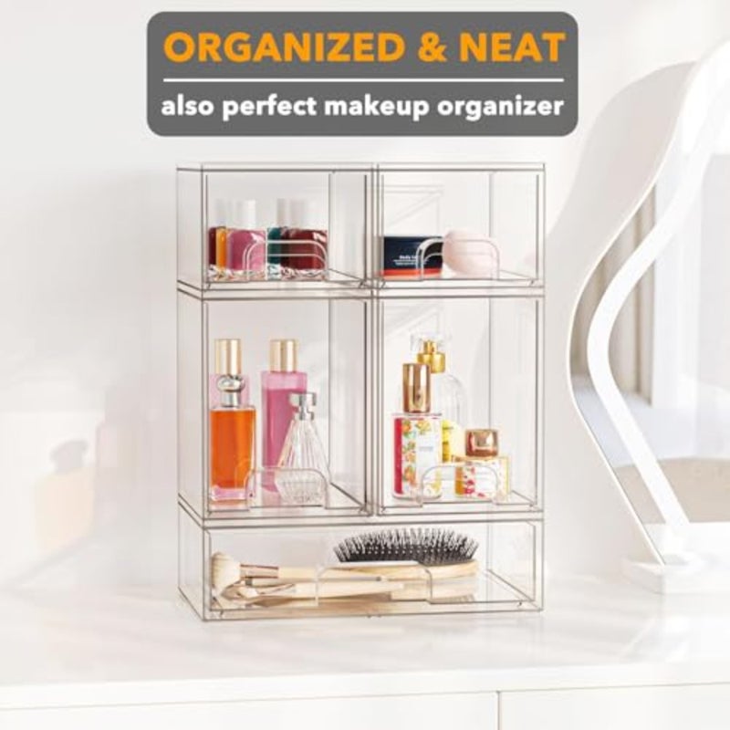 Baby Bottle Organizer, Acrylic Stackable Clear Storage Drawers for Nursery, Countertop, Vanity, Bathroom, Cabinet and Pantry - 5 Pack 2 Small, 2 Medium, 1 Large,Space-Saving Storage Container - Image 4