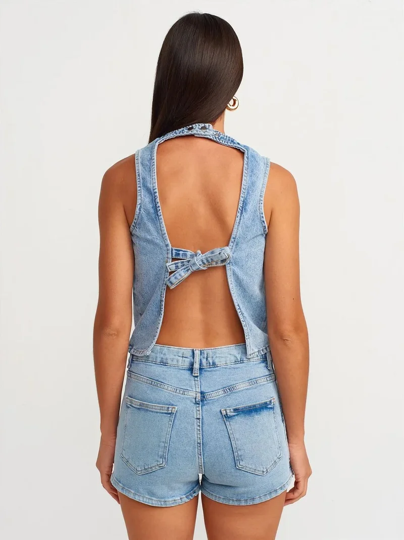 ديلفين DILVIN High-Waist Denim Mini Skirt