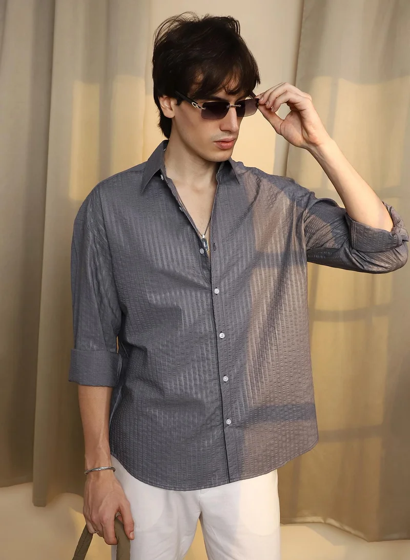 CAHOOT  Men's Moon Grey Seersucker Shirt for Men | Best Price UAE