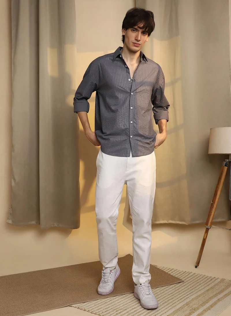 CAHOOT  Men's Moon Grey Seersucker Shirt for Men | Best Price UAE