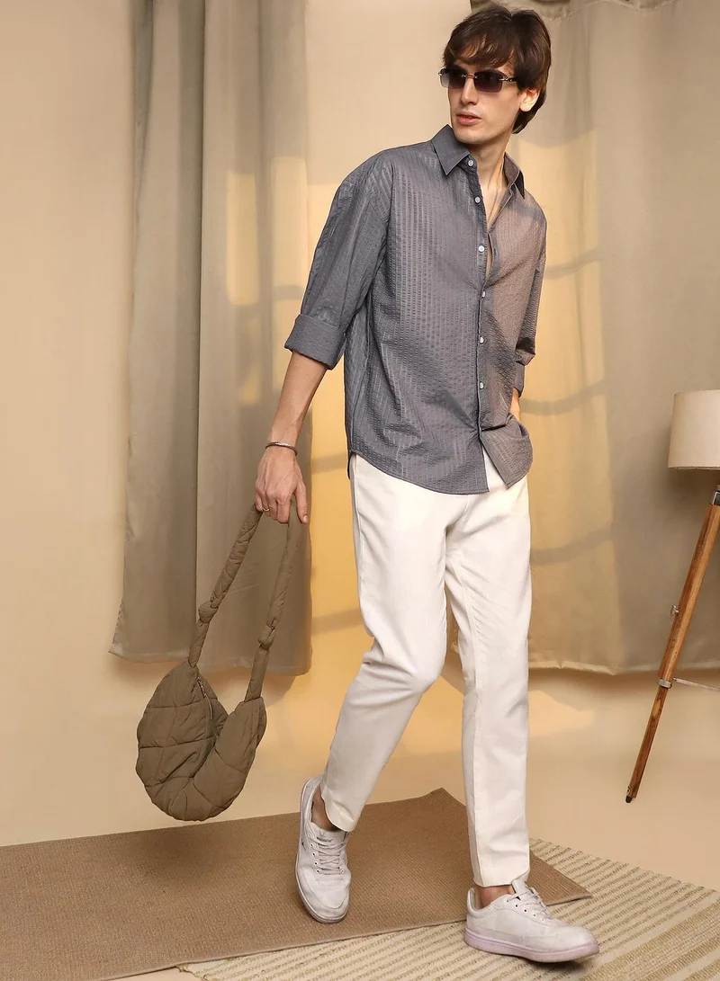 CAHOOT  Men's Moon Grey Seersucker Shirt for Men | Best Price UAE
