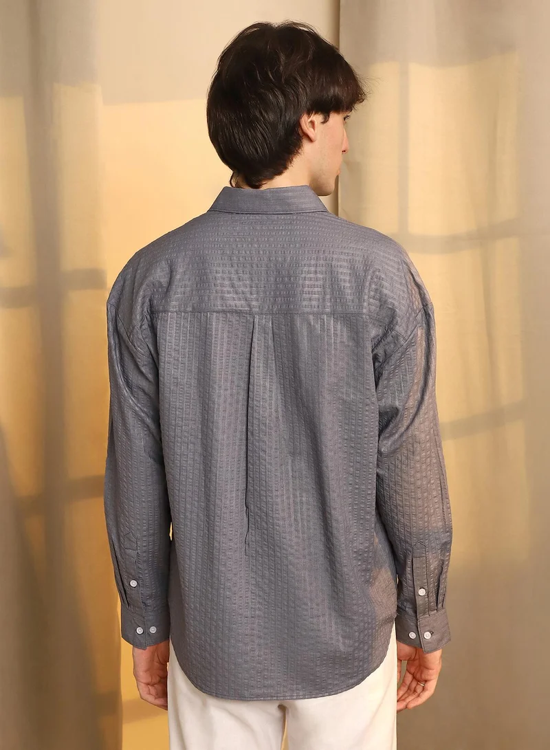 CAHOOT  Men's Moon Grey Seersucker Shirt for Men | Best Price UAE