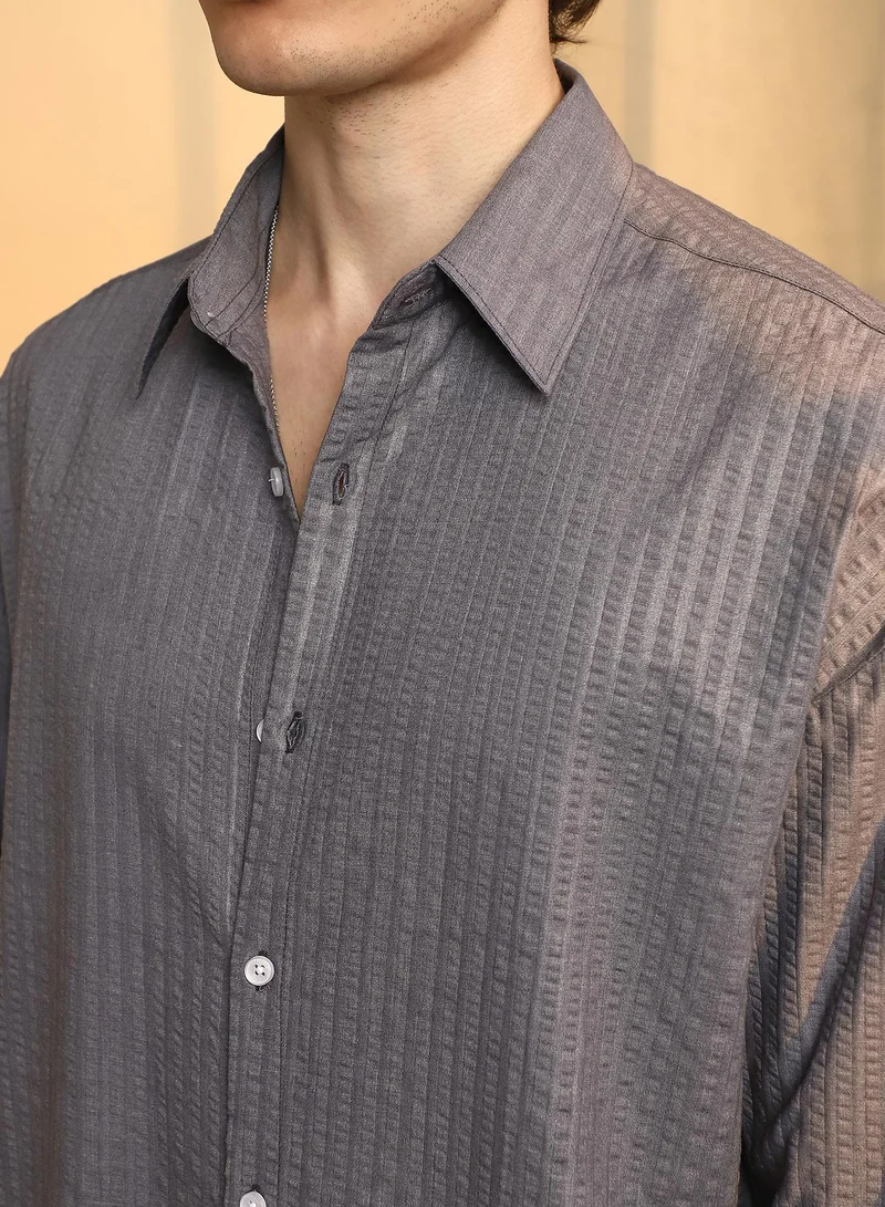 CAHOOT  Men's Moon Grey Seersucker Shirt for Men | Best Price UAE