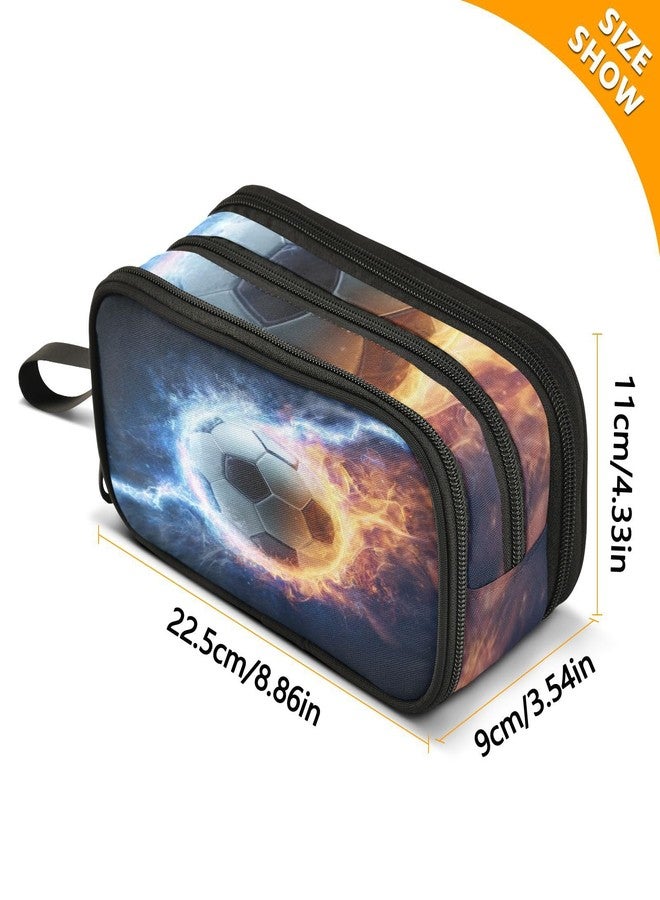 Kcldeci Powerful Lightnings Strike Burning Soccer Ball Pencil Case, Big Capacity Pencil Pen Case Pencil Bag Pouch Holder Box For Middle/High School Office College Adult Girl and Boy - Image 3