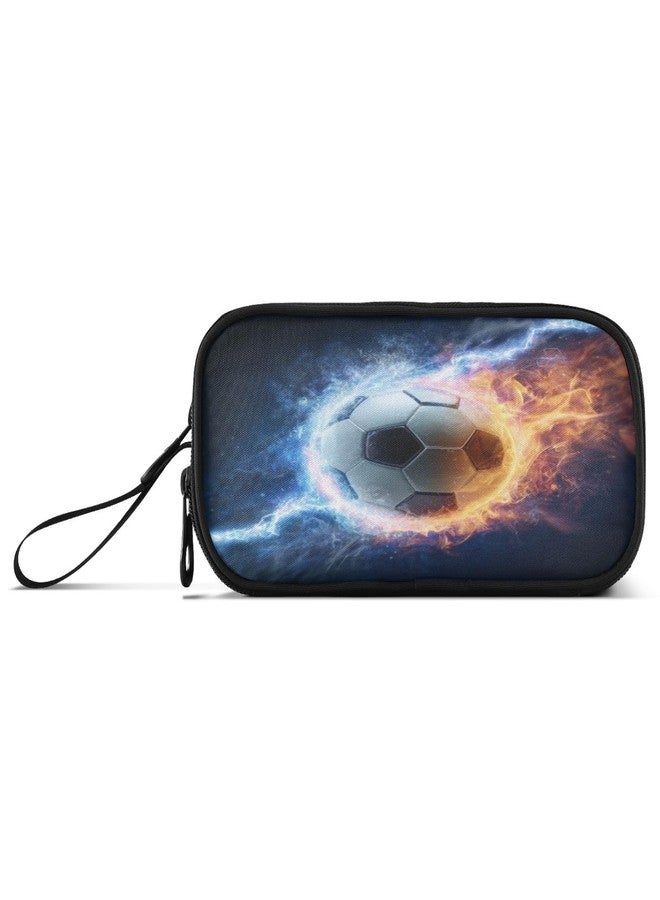 Kcldeci Powerful Lightnings Strike Burning Soccer Ball Pencil Case, Big Capacity Pencil Pen Case Pencil Bag Pouch Holder Box For Middle/High School Office College Adult Girl and Boy - Image 1