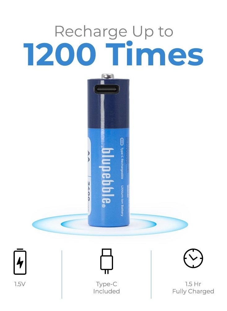 blupebble - Blucell Type C AA 1600mAh Rechargeable Batteries - Image 1