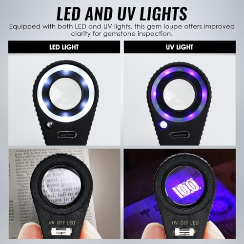 DANOPLUS 10x Jewelers Loupe with UV & LED Lights, Rechargeable 10x Loupe Magnifier 22mm Optical Glass Triplet Lens Jewelry Loupe, Foldaway Magnification for Jewelry Rocks Coins - Image 5