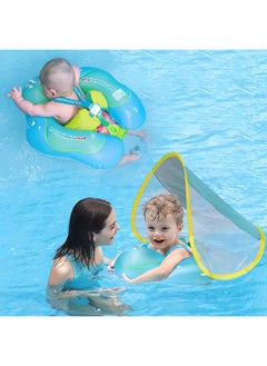 Free Swimming Baby Inflatable Baby Swim Float with Sun Canopy Size Improved Infant Pool Floaties Swimming Pool Toys for The Age of 3-72 Months(Blue, L)