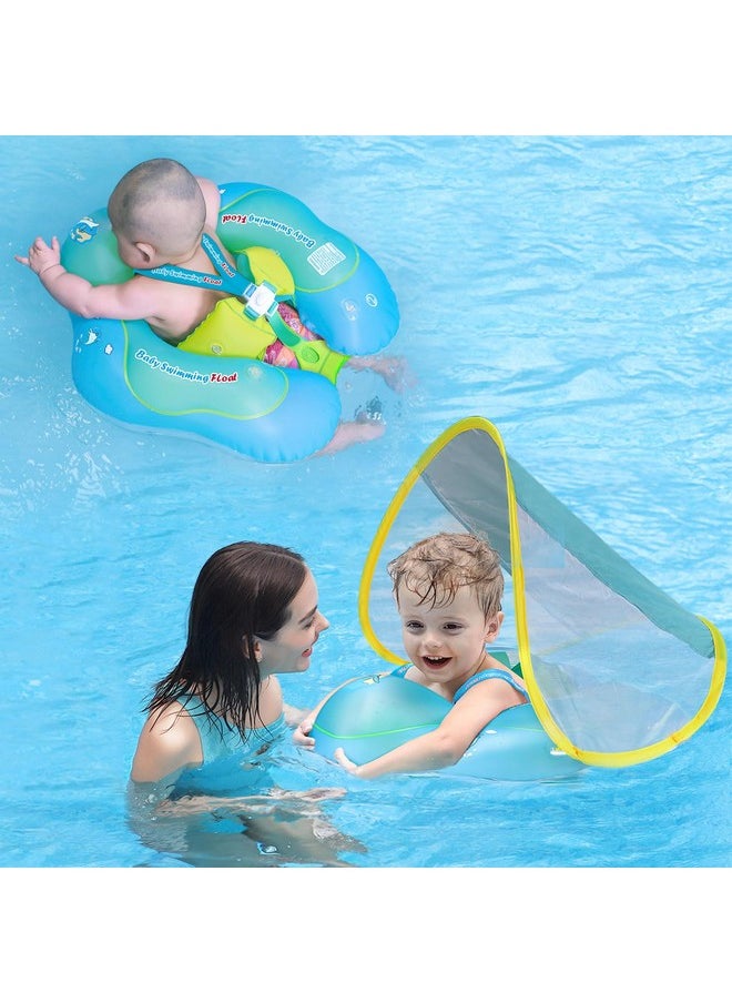 Free Swimming Baby Free Swimming Baby Inflatable Baby Swim Float with Sun Canopy Size Improved Infant Pool Floaties Swimming Pool Toys for The Age of 3-72 Months(Blue, L)  - Image 1
