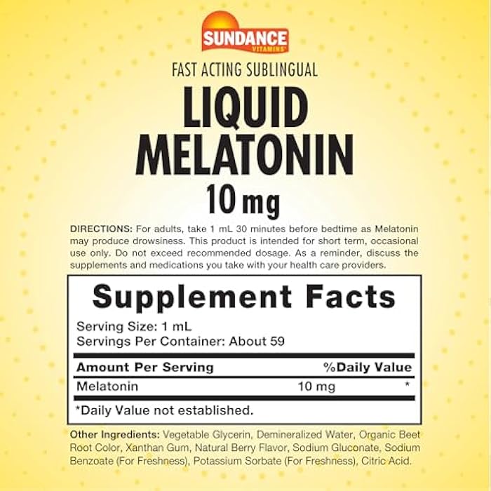 Sundance Melatonin 10mg Liquid | 2 Fluid Ounces | Berry Flavor | Fast Acting Sublingual Formula | Vegetarian, Non-GMO, and Gluten Free Supplement - Image 2
