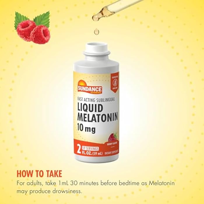 Sundance Melatonin 10mg Liquid | 2 Fluid Ounces | Berry Flavor | Fast Acting Sublingual Formula | Vegetarian, Non-GMO, and Gluten Free Supplement - Image 4
