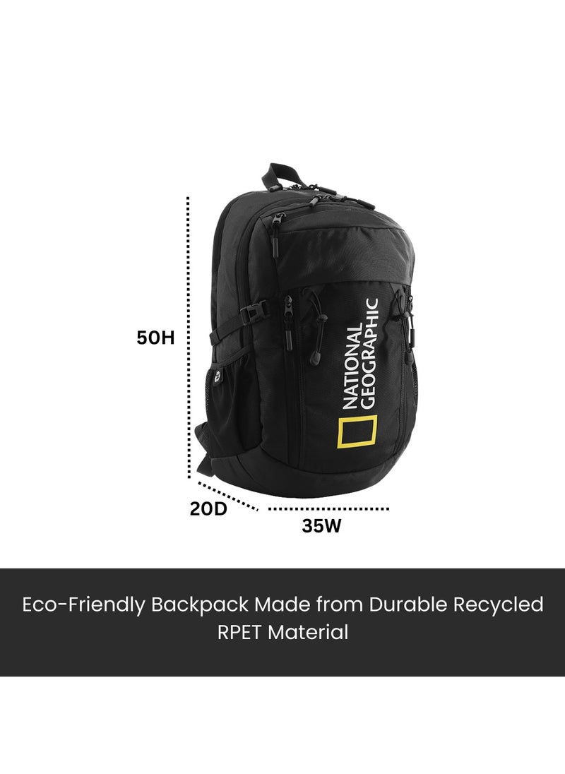 NATIONAL GEOGRAPHIC - حقيبة ظهر ناشيونال جيوغرافيك بوكس كانيون RPET بوليستر سوداء - مقاومة للماء بتقنية RFID وخفيفة الوزن ومتينة ومقاومة للصدمات ومناسبة للعمل المدرسي، حقيبة كمبيوتر محمول مبطنة كاجوال، حقيبة سفر للرجال والنساء - Image 1