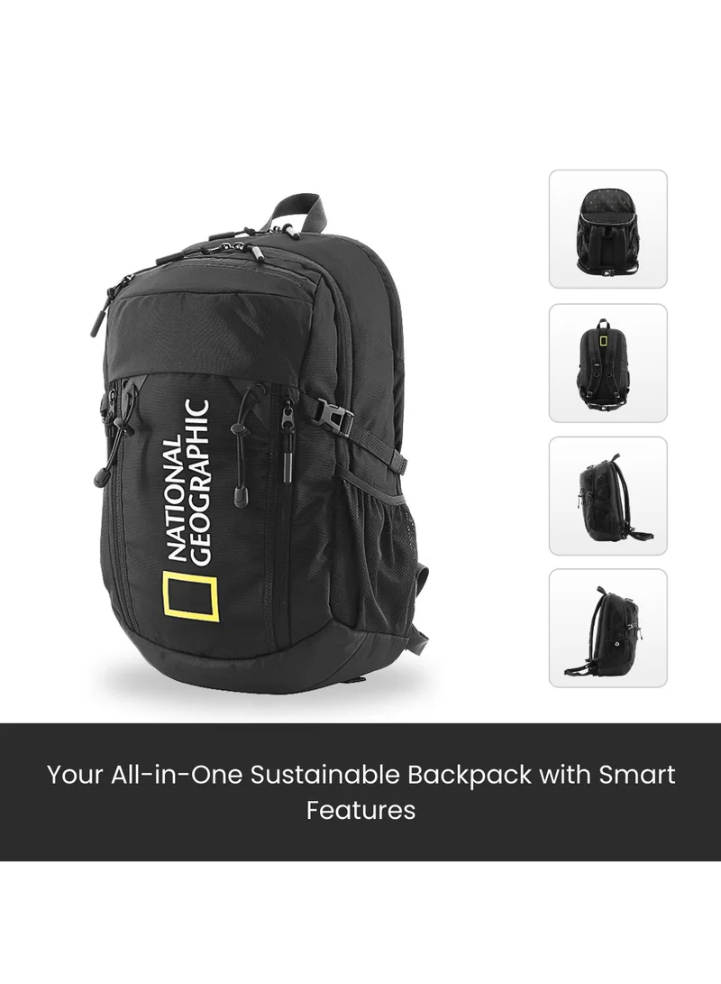 ناشيونال چيوغرافيك National Geographic Box Canyon RPET Polyester Backpack Black - RFID Water resistant Lightweight Durable Shockproof Suitable for School Work, Casual Padded Laptop Bag Travel pack for Men and Women