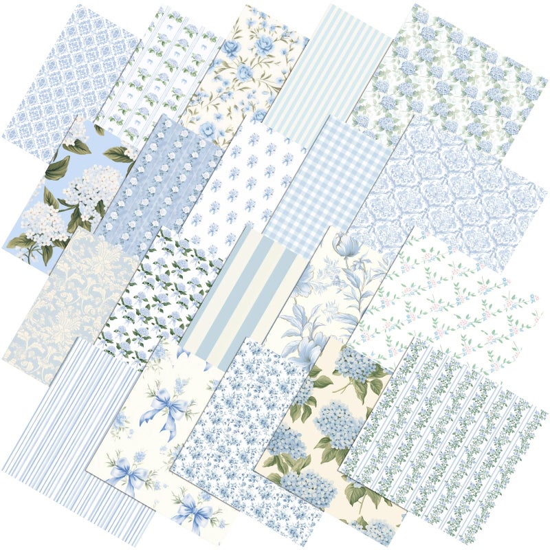 Tudomro 100 Pcs Blue Floral Fabric Squares Bundles 10 x 10 Inch Cotton Hydrangea Quilting Fabric Blue Spring Flower Fat Quarters Printed Cloth Quilt Patchwork Material for Sewing DIY Crafts Supplies - Image 1